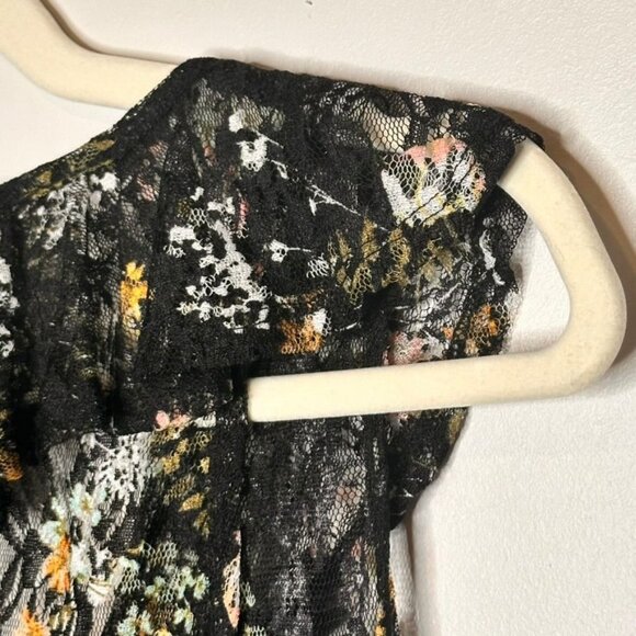 90S Y2K Sheer Black Floral Lace Top Womens L Whimsigoth Fairygrunge Ruffle Sheer - Picture 6 of 8